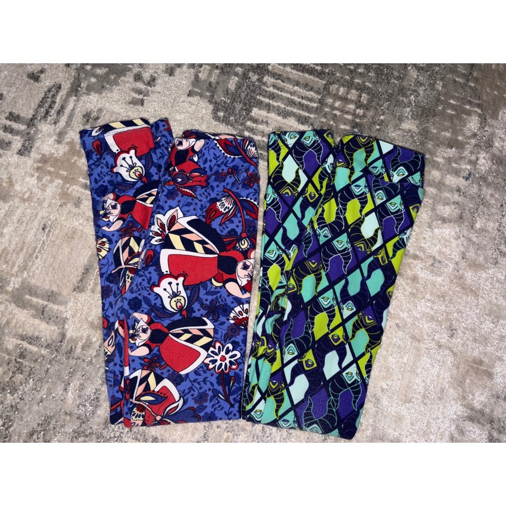 LuLaRoe Disney Villains Leggings Kids L/XL Queen of Hearts Maleficent Lot of 2